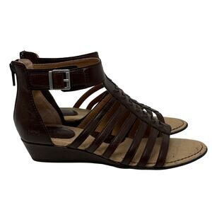 BOC Born Concept Brown Leather Gladiator Wedge Sandals Women’s Size 6 Zip Back